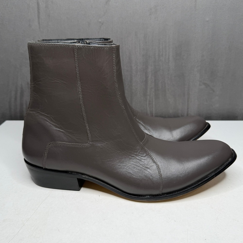 Jazzy Jackman Ankle Boots Men 14 Gray Leather‎ Side Zip Pointed Toe Dress Boots